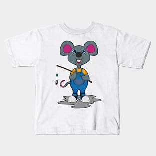 Mouse as Fisher with Fishing rod Kids T-Shirt